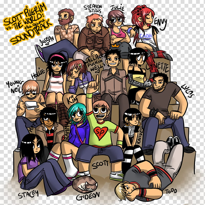 scott pilgrim and the gang, assorted character illustrations transparent background PNG clipart