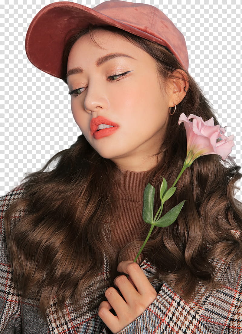 Park Sora Model STYLENANDA, woman holding pink flower transparent background PNG clipart
