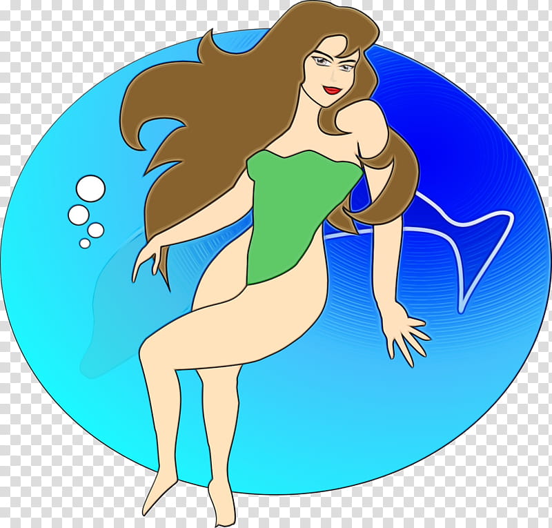 cartoon fictional character mermaid mythical creature, Watercolor, Paint, Wet Ink, Cartoon transparent background PNG clipart