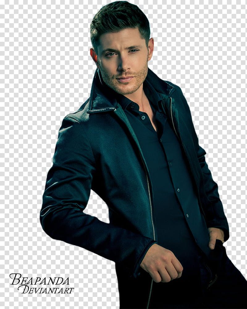 Jensen Ackles, man wearing black jacket hiding his left hand in his pocket transparent background PNG clipart