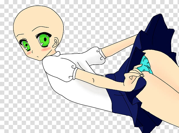 School Girl/Boy Base, animated bald girl wearing white shirt and blue miniskirt transparent background PNG clipart