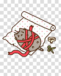 Pusheen cat, gray cat with red ribbon illustration transparent background PNG clipart