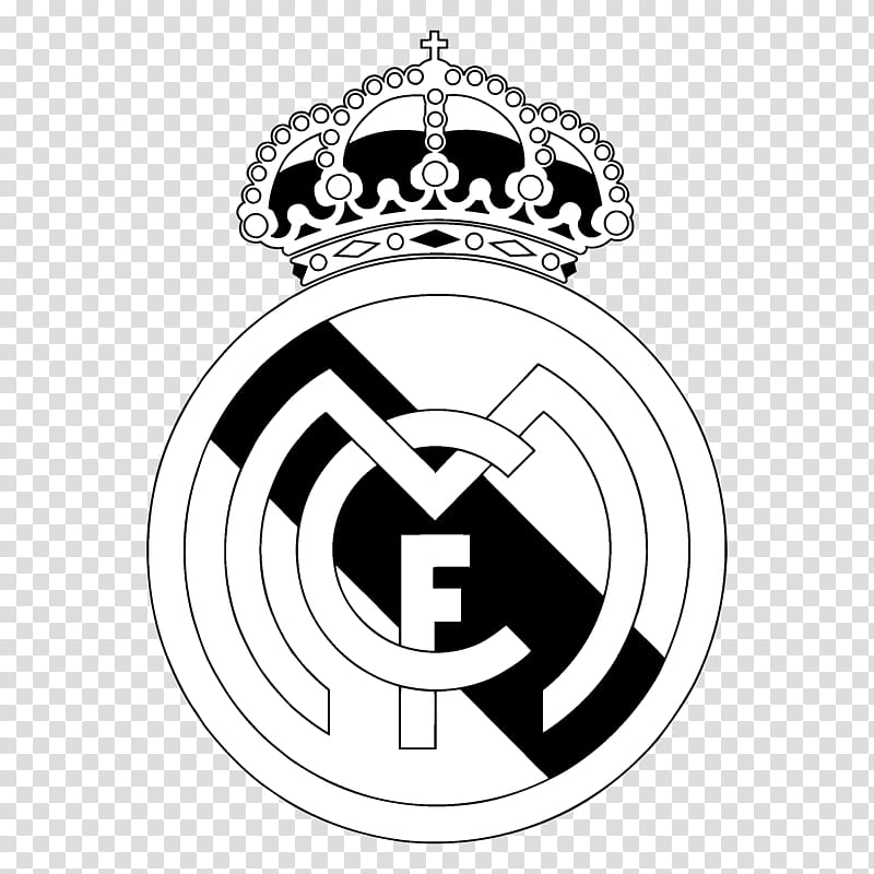 Real Madrid Logo, Real Madrid CF, La Liga, Football, Crest, Cristiano Ronaldo, White, Black And White transparent background PNG clipart