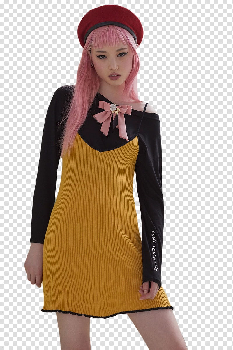 Fernanda Ly, woman wearing black and yellow dress standing transparent background PNG clipart