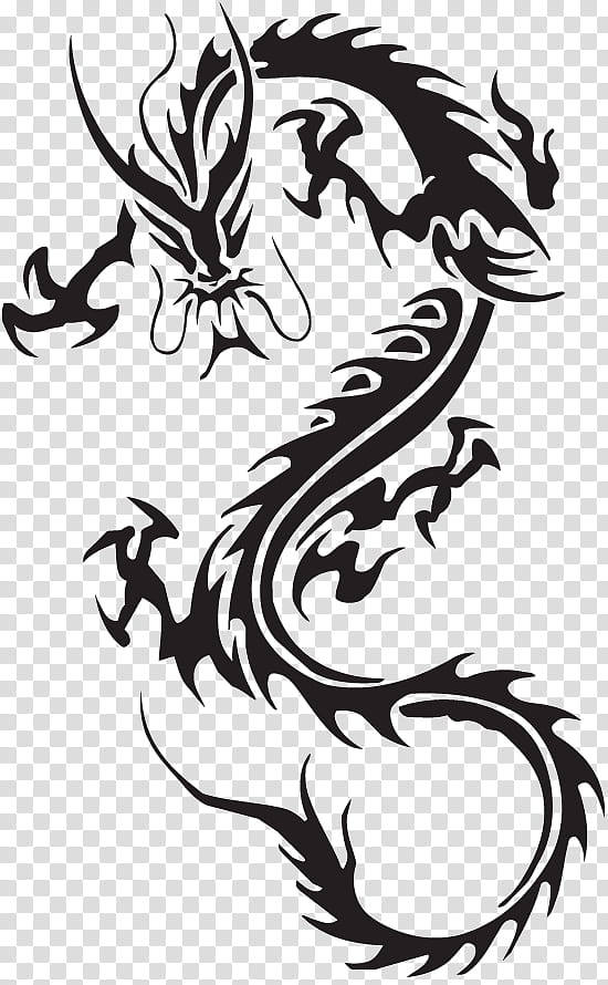 Chinese Dragon Black Dragon Tribal Art Transparent Background Png Clipart Hiclipart - black and white dragon tattoo roblox