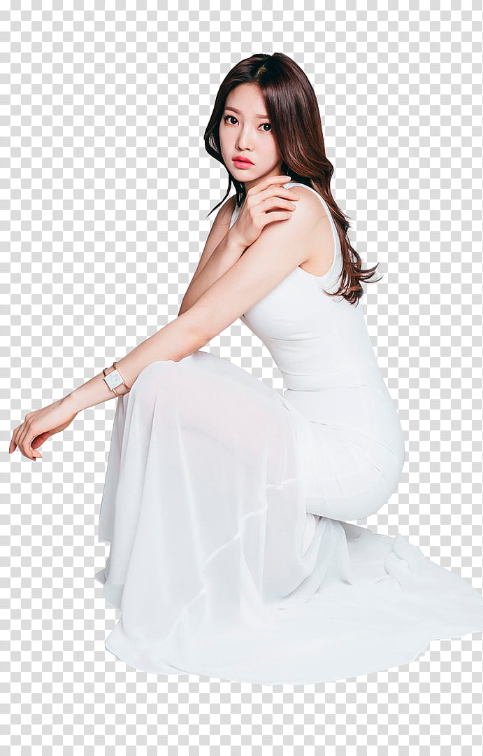 PARK JUNG YOON, woman in white long dress touching her shoulder transparent background PNG clipart