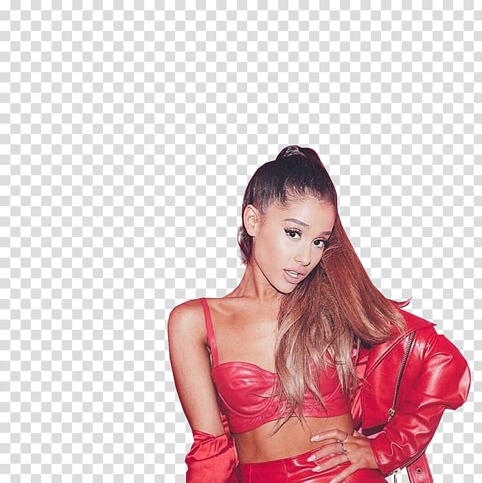 Ariana Grande, Ariana Grande in red leather crop top and jacket transparent background PNG clipart