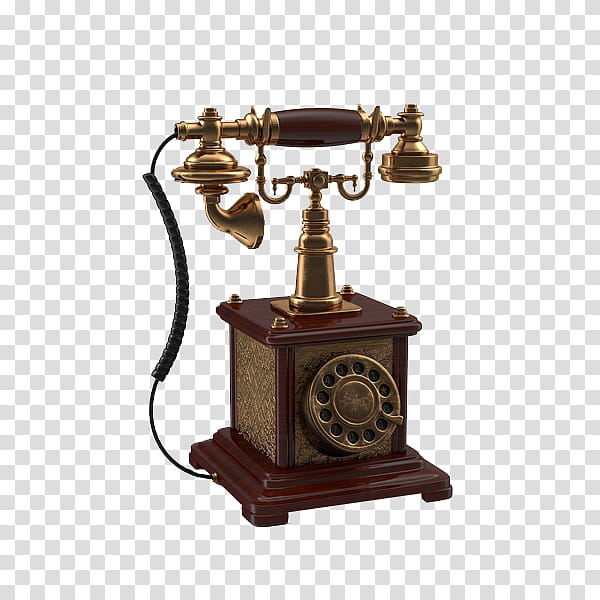 Antiquities, vintage brown rotary telephone transparent background PNG clipart