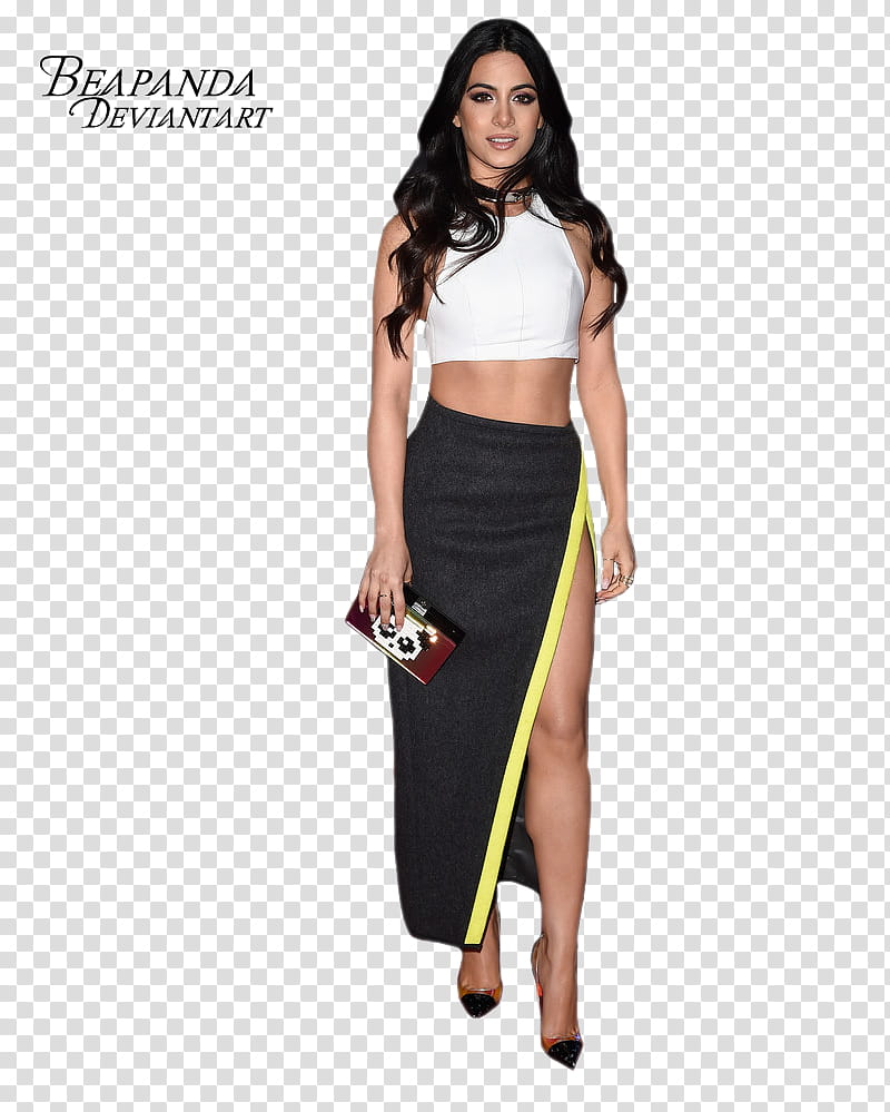 Emeraude Toubia, Beapanda and standing woman wearing white sleeveless crop top transparent background PNG clipart