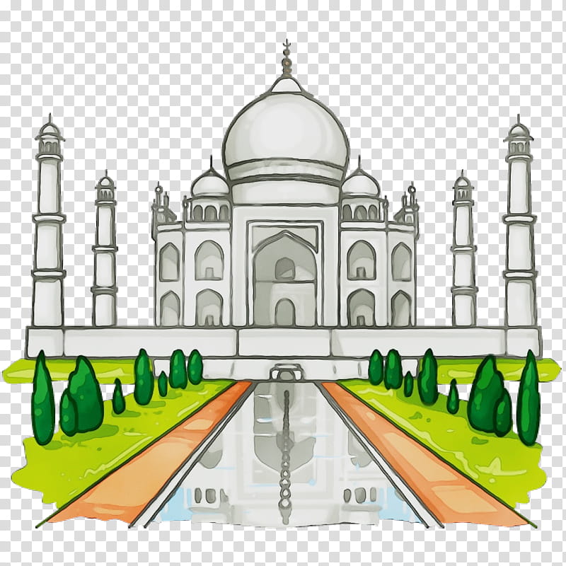 Taj Mahal, Watercolor, Paint, Wet Ink, Red Fort, Fatehpur Sikri, Qutub Minar, Amber Palace transparent background PNG clipart