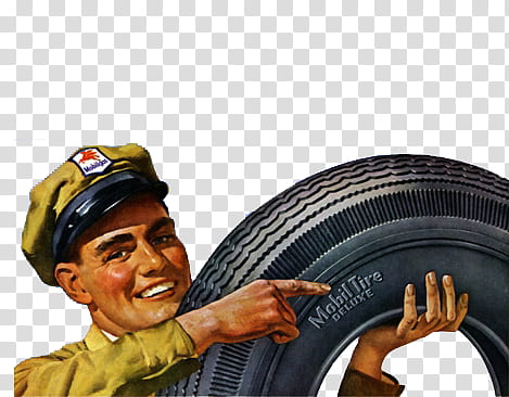 RETRO, man holding tire transparent background PNG clipart