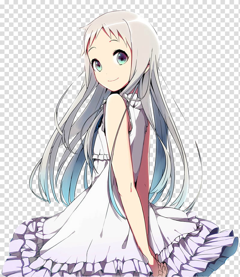 Menma render, gray-haired female anime character transparent background PNG clipart