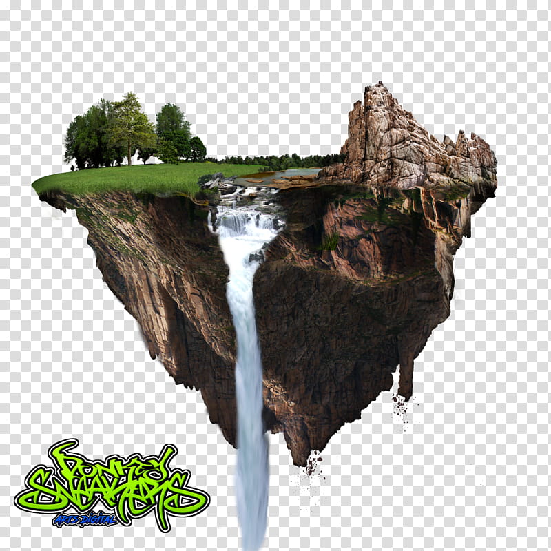 Floating Island, waterfalls illustration transparent background PNG clipart