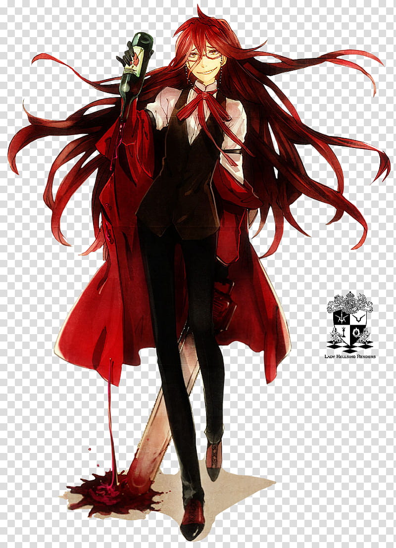 grell, girl anime character in black and red dress transparent background PNG clipart
