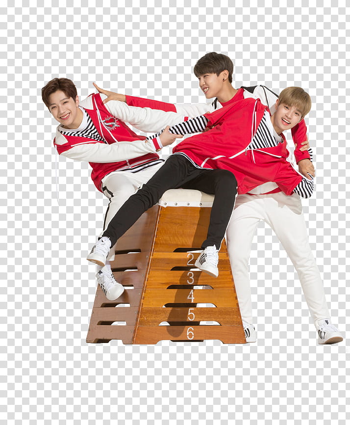 WANNA ONE X Ivy Club P, two men sitting and one man standing transparent background PNG clipart