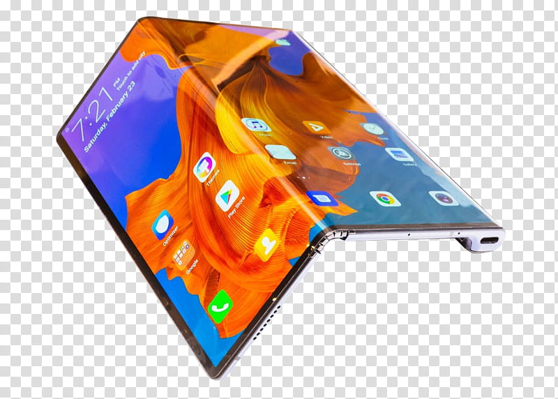 Samsung Galaxy Fold Huawei Mate S Mobile World Congress Samsung Galaxy S10 Foldable smartphone, Huawei Mate X, Huawei Mate Series, Mobile Phones, Orange, Technology, Electric Blue, Plastic transparent background PNG clipart