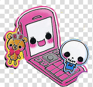 Kawaii s, pink flip phone illustration transparent background PNG clipart