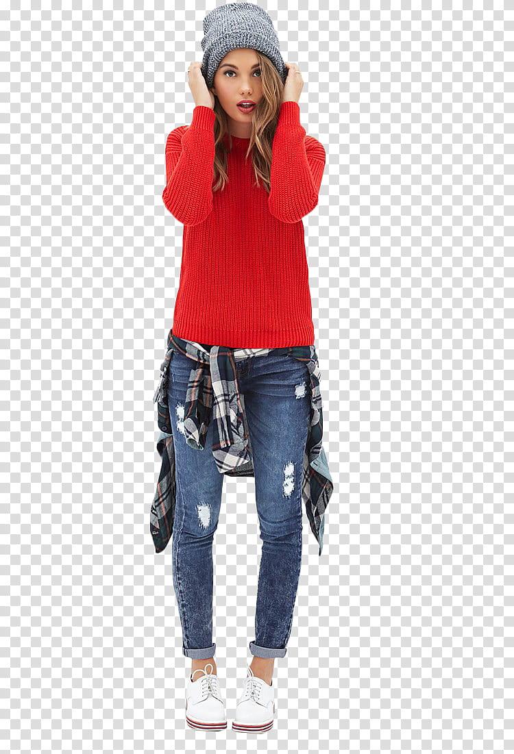 Model, woman holding her knit cap transparent background PNG clipart