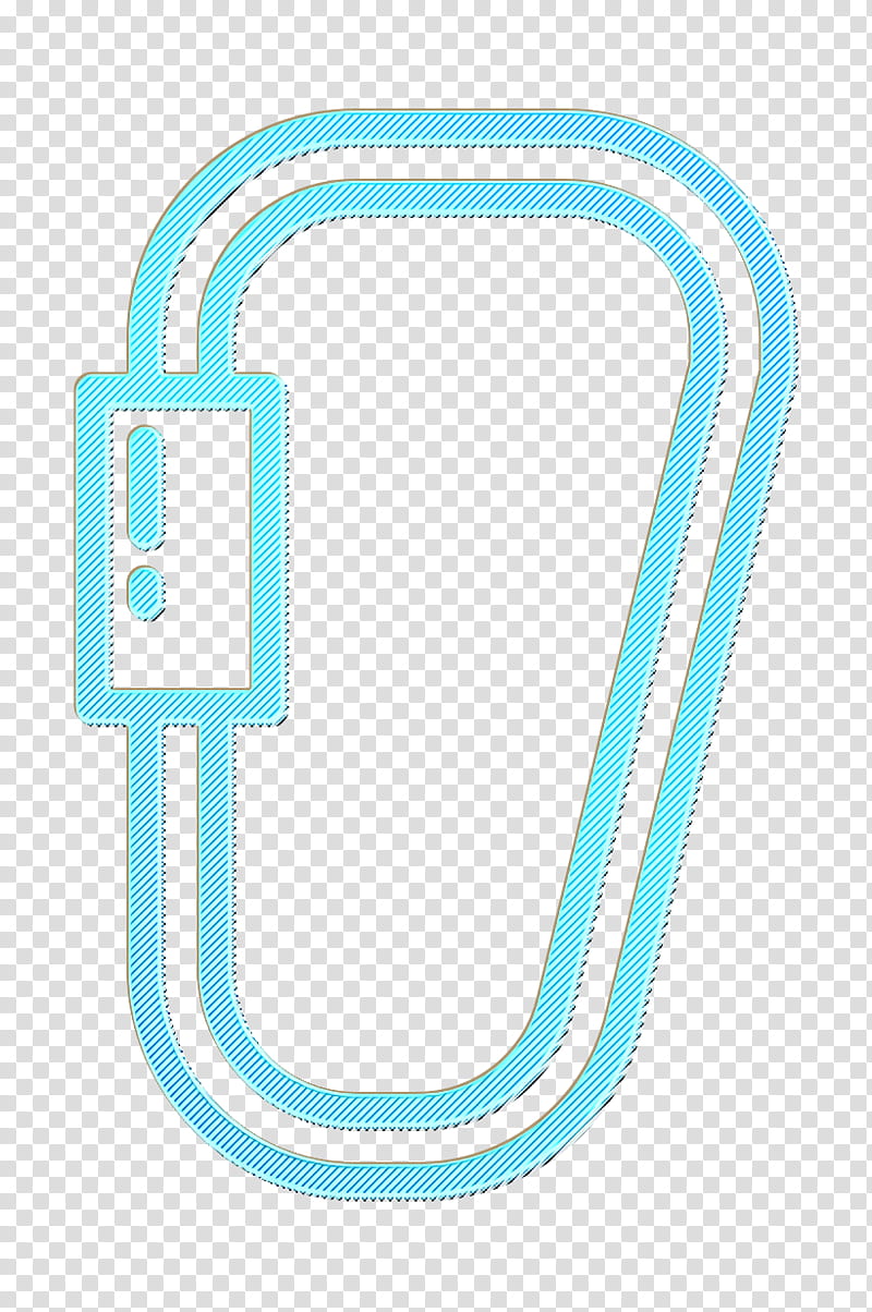 Camping Outdoor icon Carabiner icon Sports and competition icon, Text, Turquoise, Line, Logo, Symbol transparent background PNG clipart