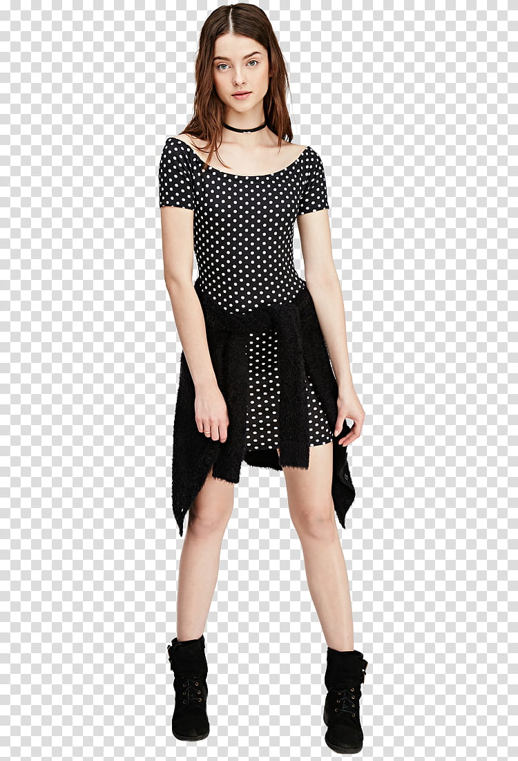 model , woman wearing black and white polka-dot mini dress transparent background PNG clipart