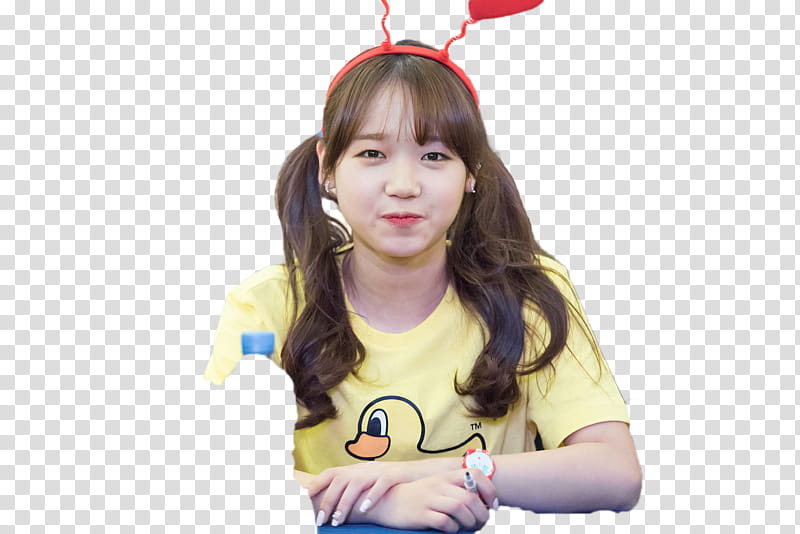 YooJung Produce IOI, woman wearing yellow duck crew-neck shirt transparent background PNG clipart