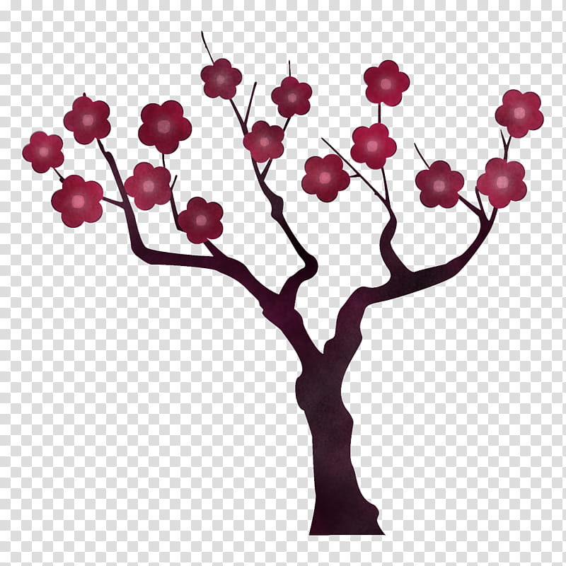 plum tree plum winter flower, Plant, Branch, Pink, Cherry Blossom, Petal, Cut Flowers, Magenta transparent background PNG clipart