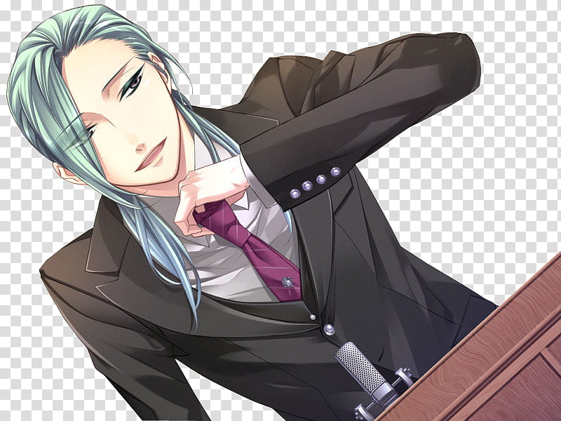 green haired male anime character transparent background PNG clipart