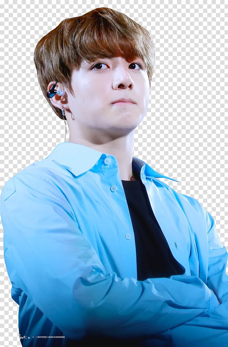 JungKook BTS, man in black top wearing blue dress shirt transparent background PNG clipart