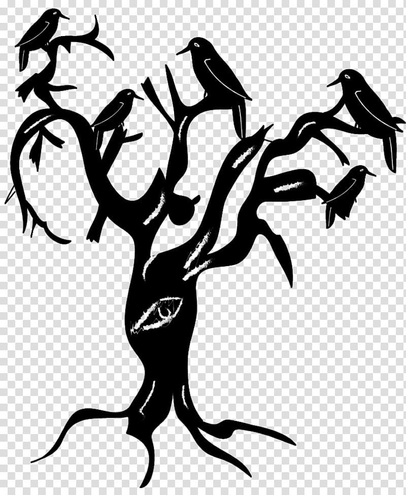 Halloween , silhouette of birds perching on leafless tree illustration transparent background PNG clipart