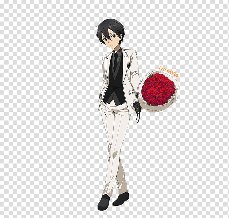 Kazuto Kirigaya (Render), male in black hair and white suit illustration transparent background PNG clipart