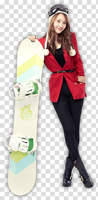 f x, woman standing while holding white and green snowboard transparent background PNG clipart