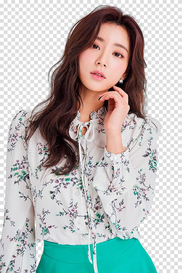 KIM JEON YEON, female Korean star in white and green floral blouse transparent background PNG clipart
