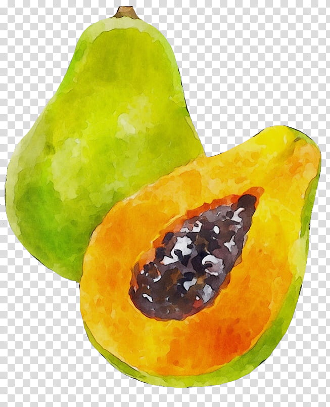 papaya pear fruit natural foods accessory fruit, Watercolor, Paint, Wet Ink, Yellow, Plant, Tree transparent background PNG clipart