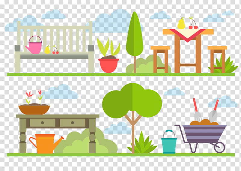 Green Grass, Garden, Gardening, Bench, Garden Tool, Flowerpot, Furniture, Room transparent background PNG clipart
