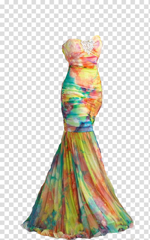 Print Dresses Big , yellow and multicolored sweetheart-neckline mermaid dress transparent background PNG clipart