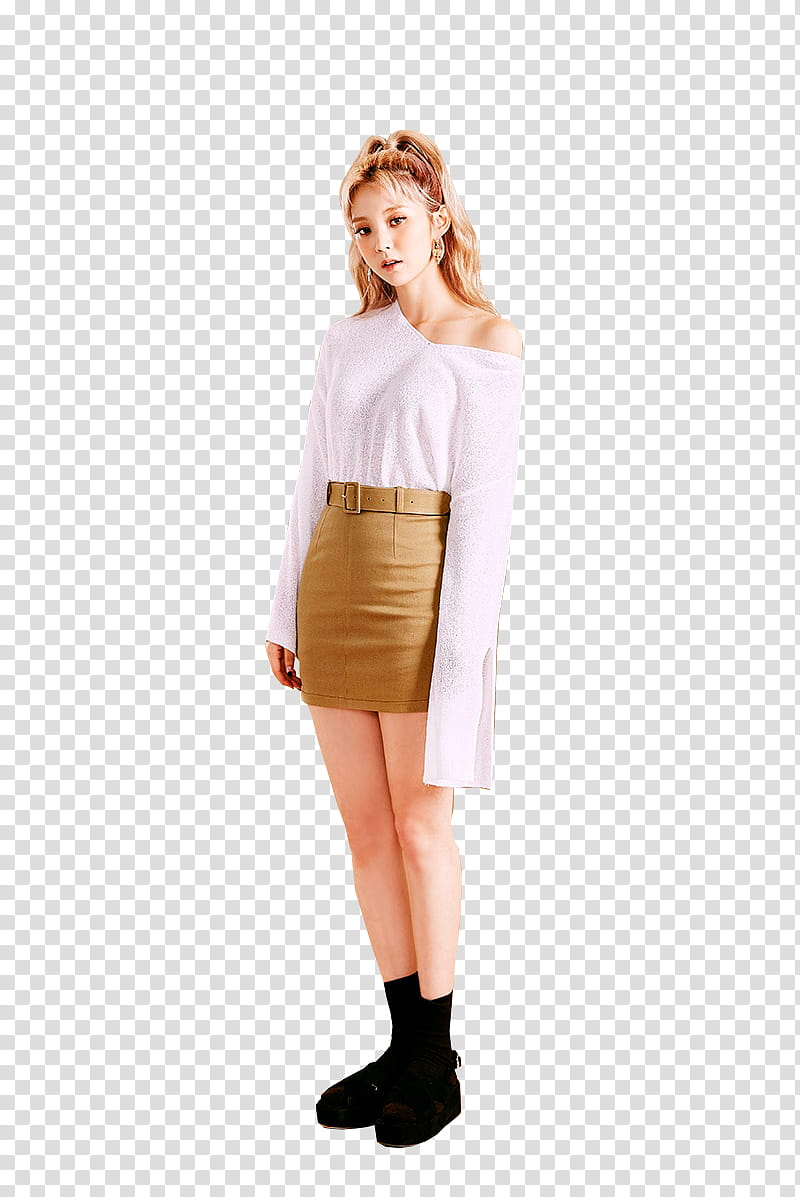 CHAE EUN, woman standing white wearing brown mini skirt transparent background PNG clipart