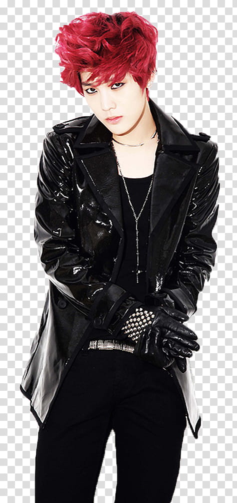 BAP Zelo wearing black leather jacket standing transparent background PNG clipart