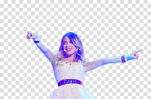 Violetta Live, woman in white dress pointing her fingers transparent background PNG clipart