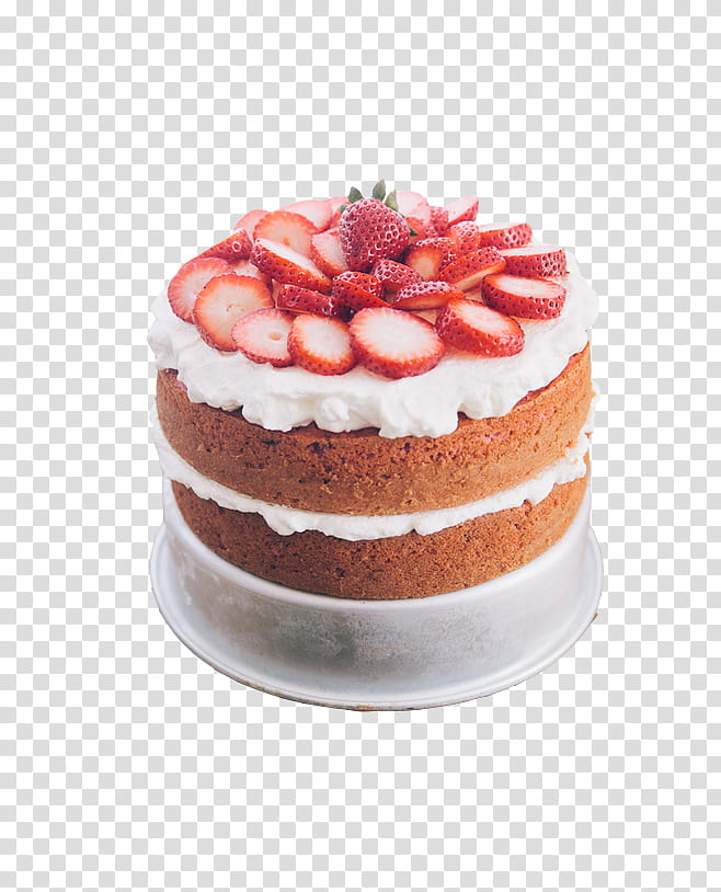 Food, cake with sliced strawberry on top transparent background PNG clipart