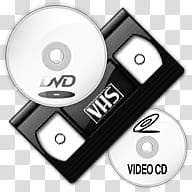 Gloss Dock Icons, KKMenu_Video, black VHS and DVD disc transparent background PNG clipart