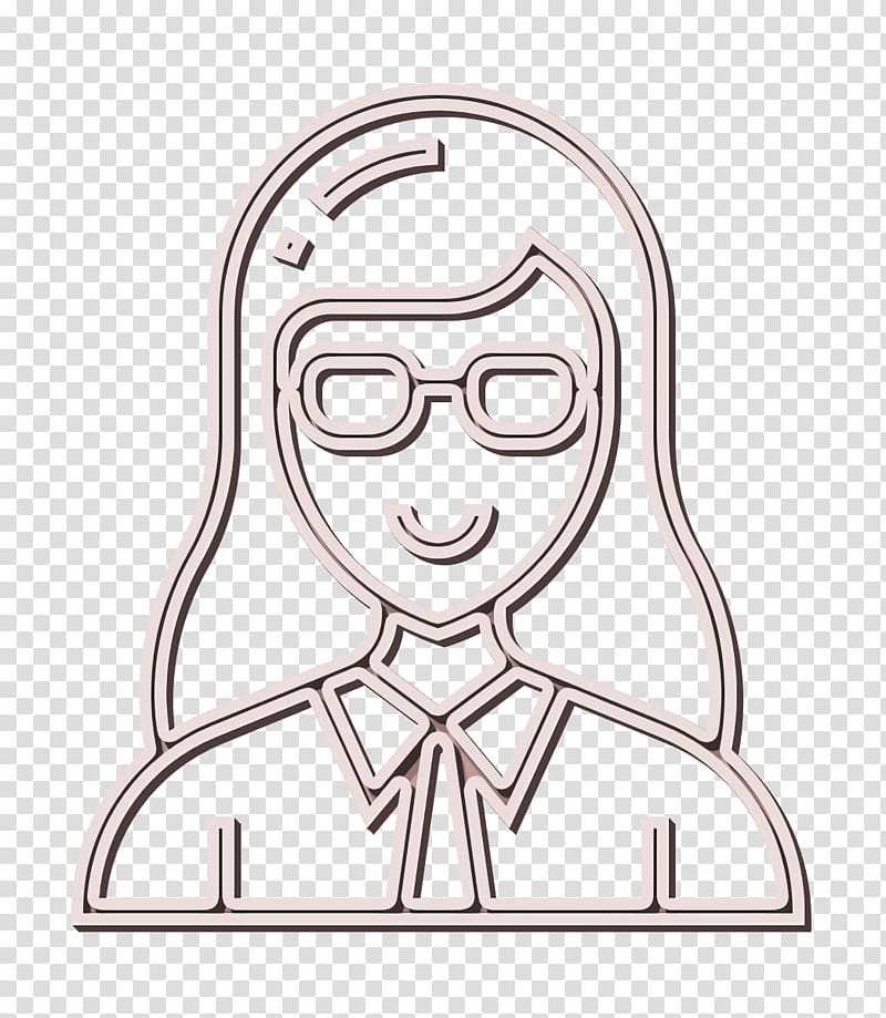 Careers Women icon Teacher icon, Face, White, Line Art, Facial Expression, Head, Cartoon, Nose transparent background PNG clipart