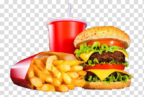 , fries and burger with drink transparent background PNG clipart