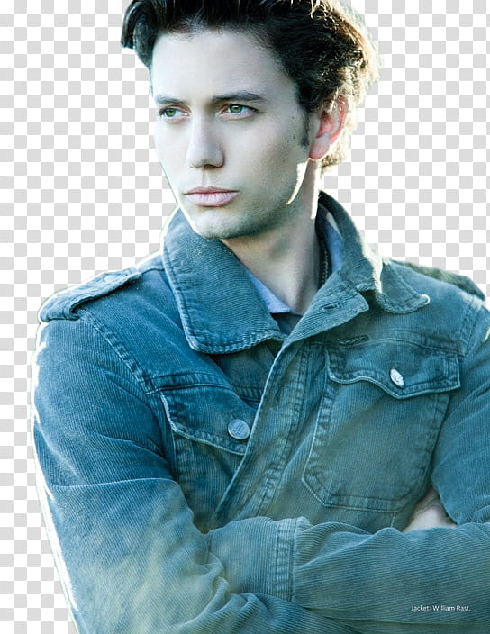 Jackson Rathbone, man wearing blue denim jacket with arms cross transparent background PNG clipart