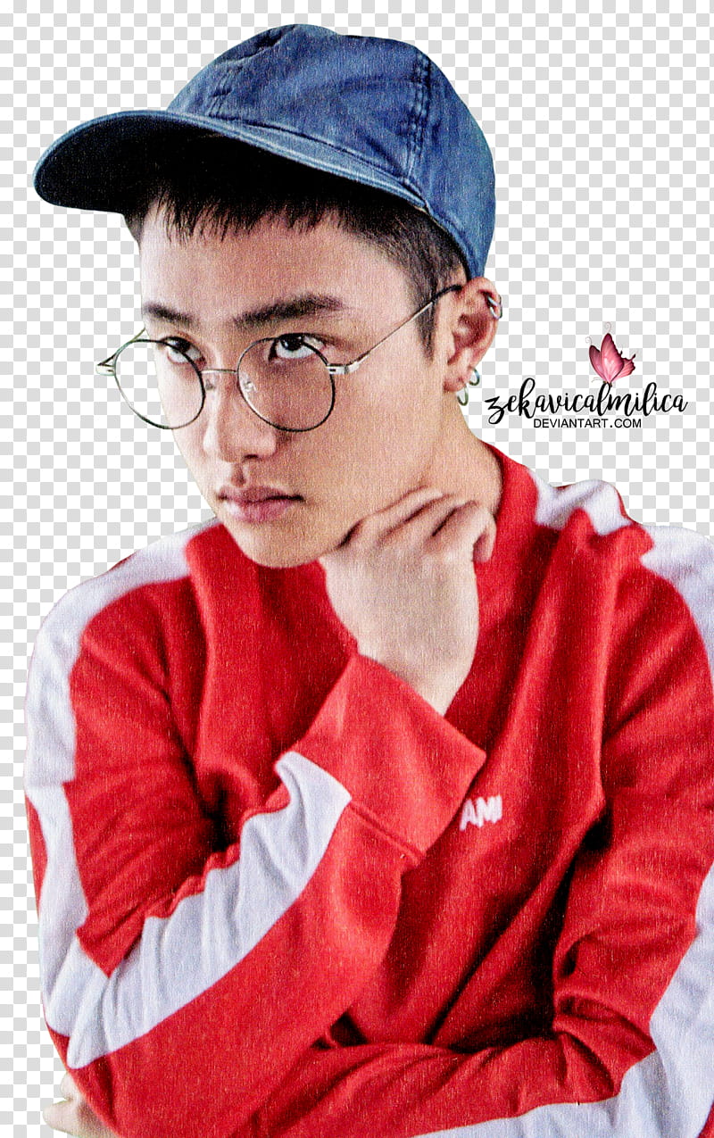 EXO D O Lucky One, man in white and red crew-neck jacket transparent background PNG clipart