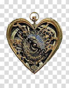 SteampunkClocks, brown heart-shaped pocket watch illustration transparent background PNG clipart