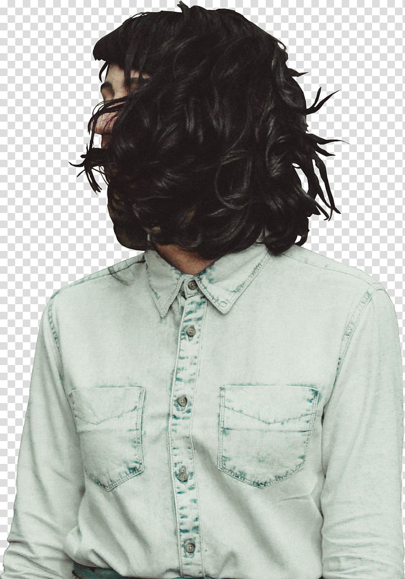 Girl, man's face covered with black curly hair transparent background PNG clipart