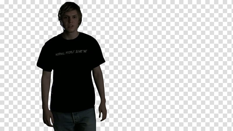 Evan Peters , man wearing black T-shirt transparent background PNG clipart