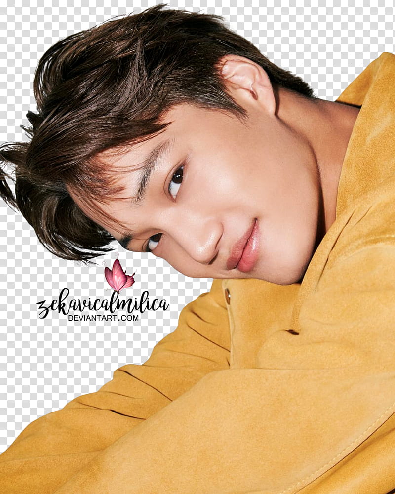 EXO Kai ViVi, smiling man wearing brown top looking side view transparent background PNG clipart