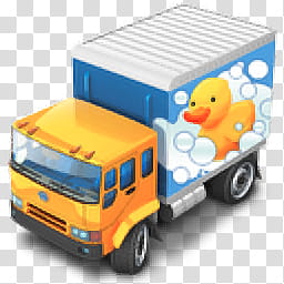 yellow and gray delivery truck with duck-print illustration transparent background PNG clipart