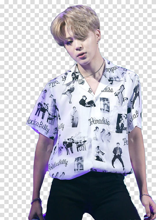 BTS Jimin, man in white and black button-up T-shirt transparent background PNG clipart